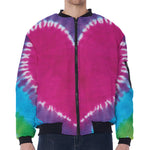 Colorful Heart Tie Dye Print Zip Sleeve Bomber Jacket
