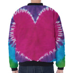 Colorful Heart Tie Dye Print Zip Sleeve Bomber Jacket