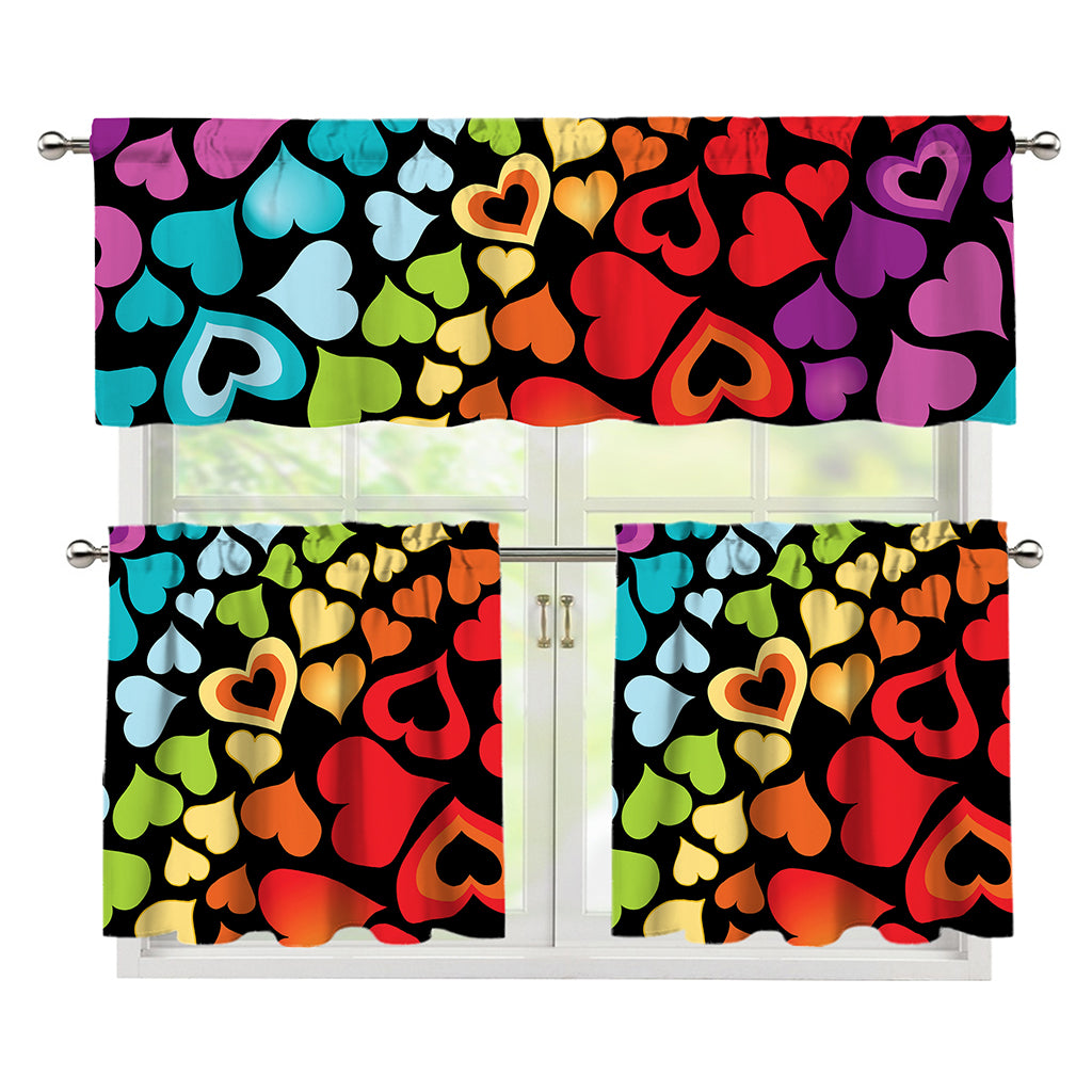 Colorful Heart Wave Pattern Print 3 Piece Kitchen Curtains