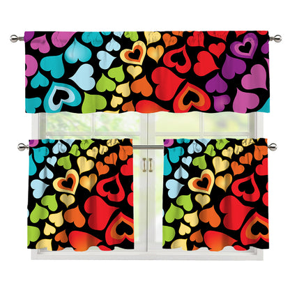 Colorful Heart Wave Pattern Print 3 Piece Kitchen Curtains