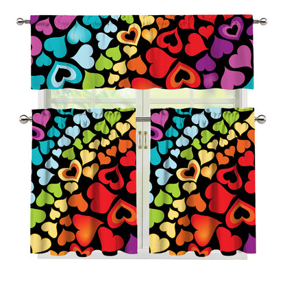 Colorful Heart Wave Pattern Print 3 Piece Kitchen Curtains