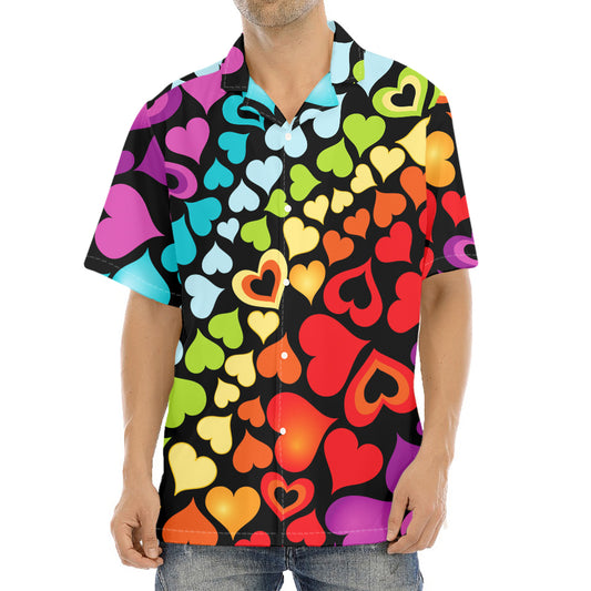 Colorful Heart Wave Pattern Print Aloha Shirt