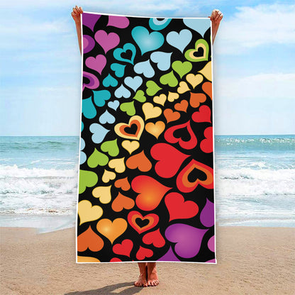 Colorful Heart Wave Pattern Print Beach Towel