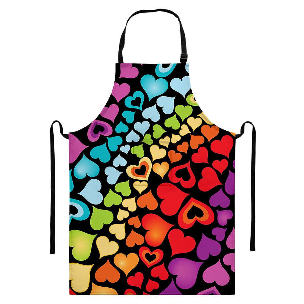 Colorful Heart Wave Pattern Print Bib Apron With Pocket