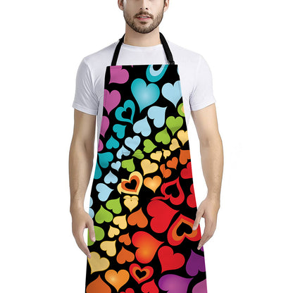 Colorful Heart Wave Pattern Print Bib Apron With Pocket