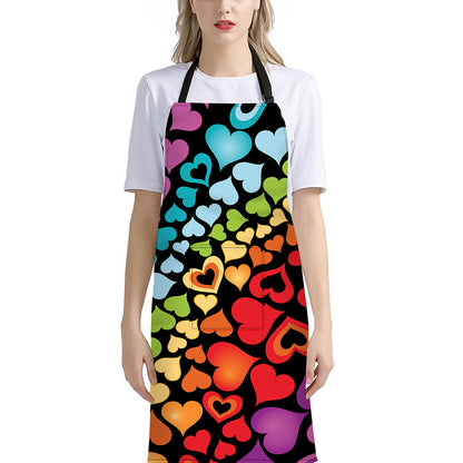 Colorful Heart Wave Pattern Print Bib Apron With Pocket