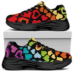 Colorful Heart Wave Pattern Print Black Chunky Shoes