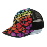Colorful Heart Wave Pattern Print Black Mesh Trucker Cap