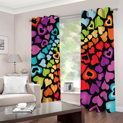 Colorful Heart Wave Pattern Print Blackout Grommet Curtains
