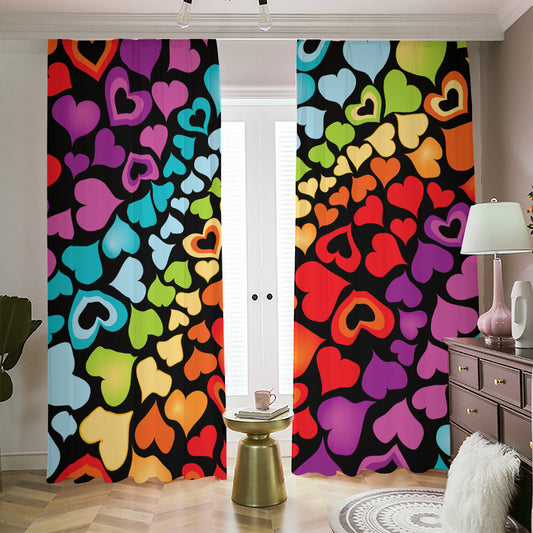 Colorful Heart Wave Pattern Print Blackout Pencil Pleat Curtains