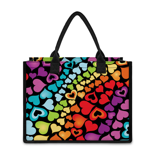 Colorful Heart Wave Pattern Print Canvas Tote Bag