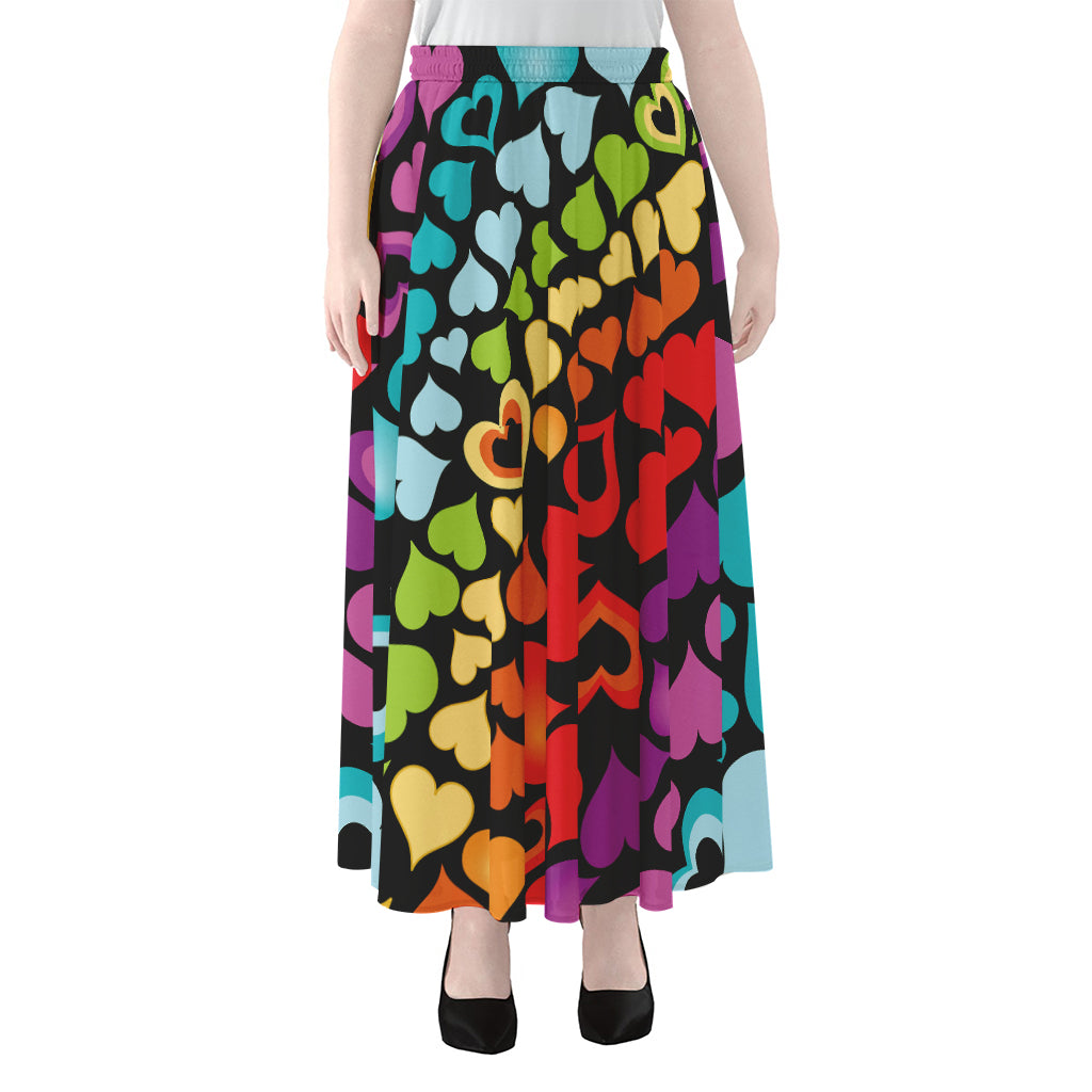 Colorful Heart Wave Pattern Print Chiffon Maxi Skirt
