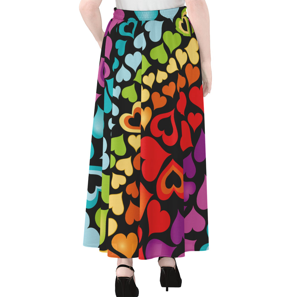 Colorful Heart Wave Pattern Print Chiffon Maxi Skirt