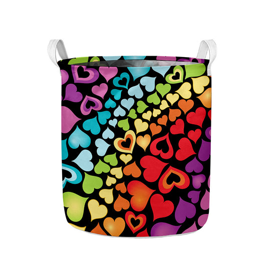 Colorful Heart Wave Pattern Print Collapsible Laundry Basket