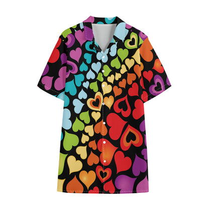 Colorful Heart Wave Pattern Print Cotton Hawaiian Shirt