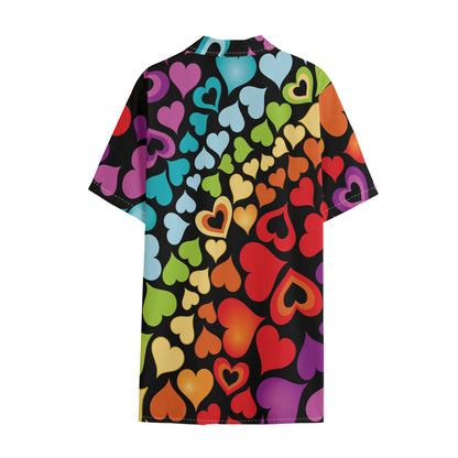 Colorful Heart Wave Pattern Print Cotton Hawaiian Shirt