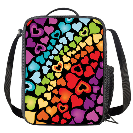 Colorful Heart Wave Pattern Print Crossbody Lunch Bag