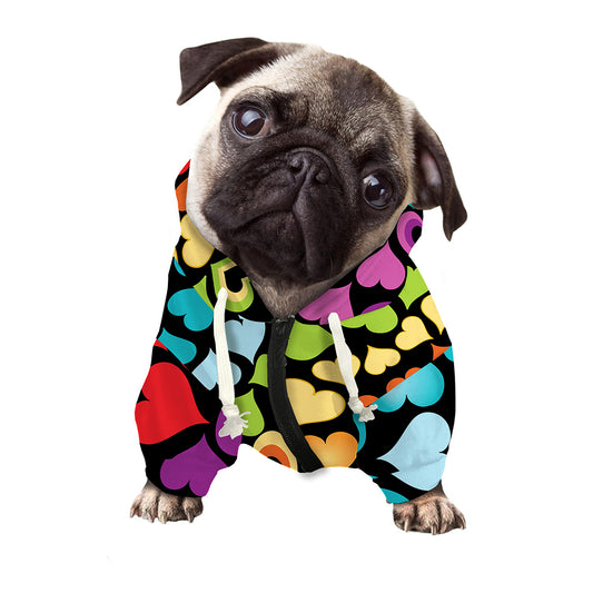 Colorful Heart Wave Pattern Print Dog Zip Up Hoodie