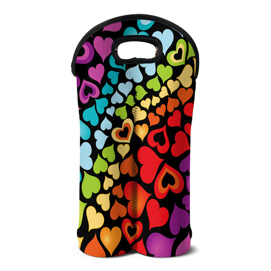 Colorful Heart Wave Pattern Print Double Neoprene Wine Tote