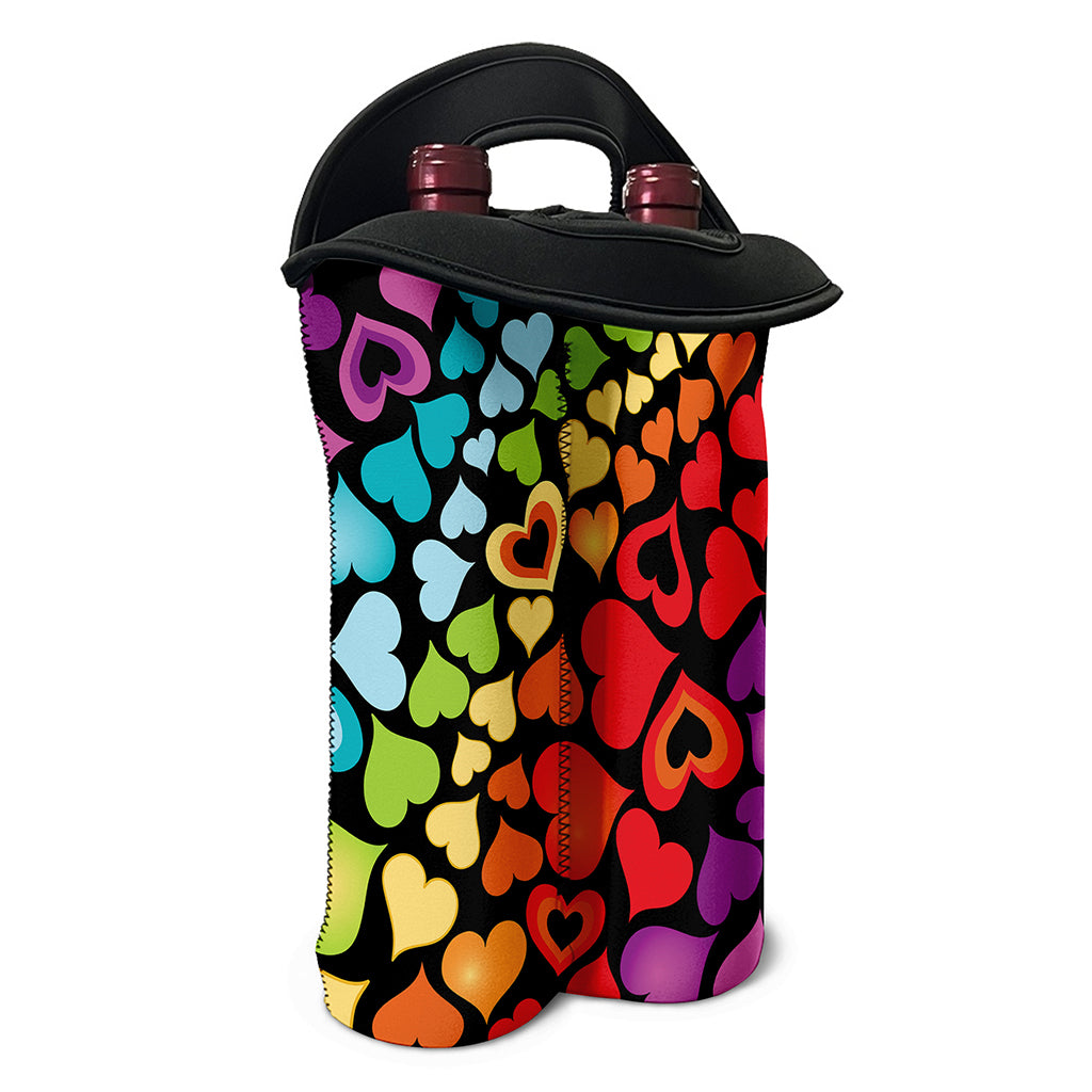 Colorful Heart Wave Pattern Print Double Neoprene Wine Tote