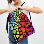 Colorful Heart Wave Pattern Print Drawstring Backpack
