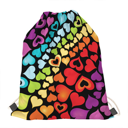 Colorful Heart Wave Pattern Print Drawstring Bag