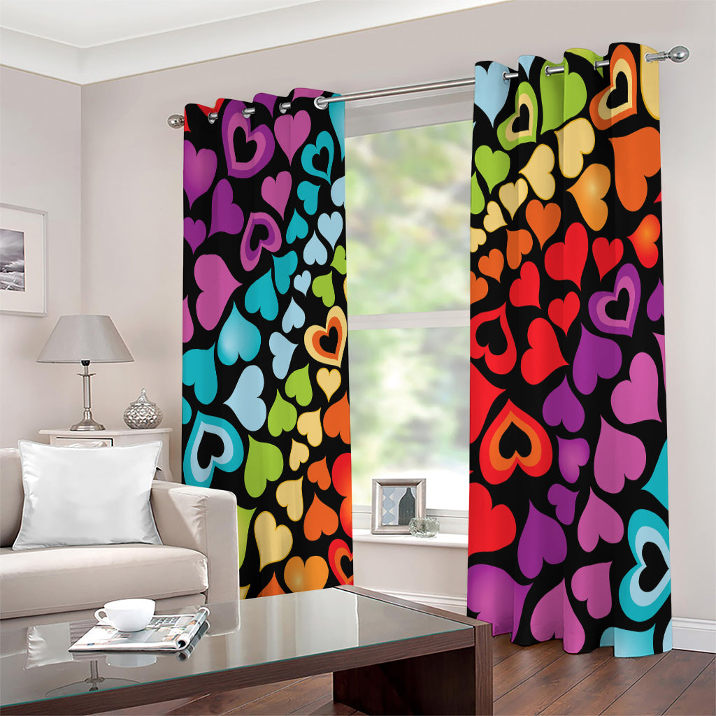 Colorful Heart Wave Pattern Print Extra Wide Grommet Curtains