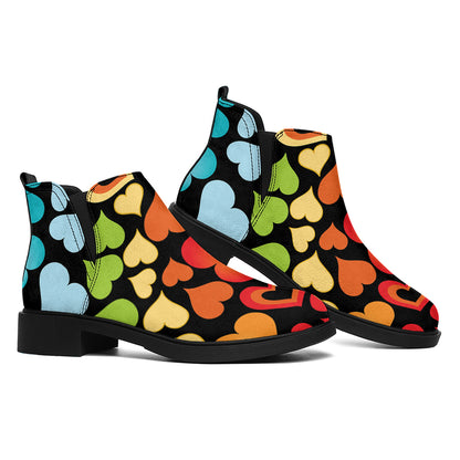 Colorful Heart Wave Pattern Print Flat Ankle Boots