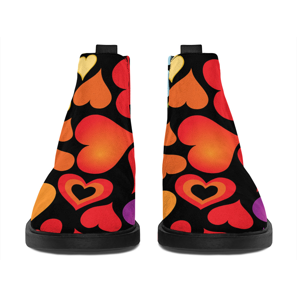 Colorful Heart Wave Pattern Print Flat Ankle Boots