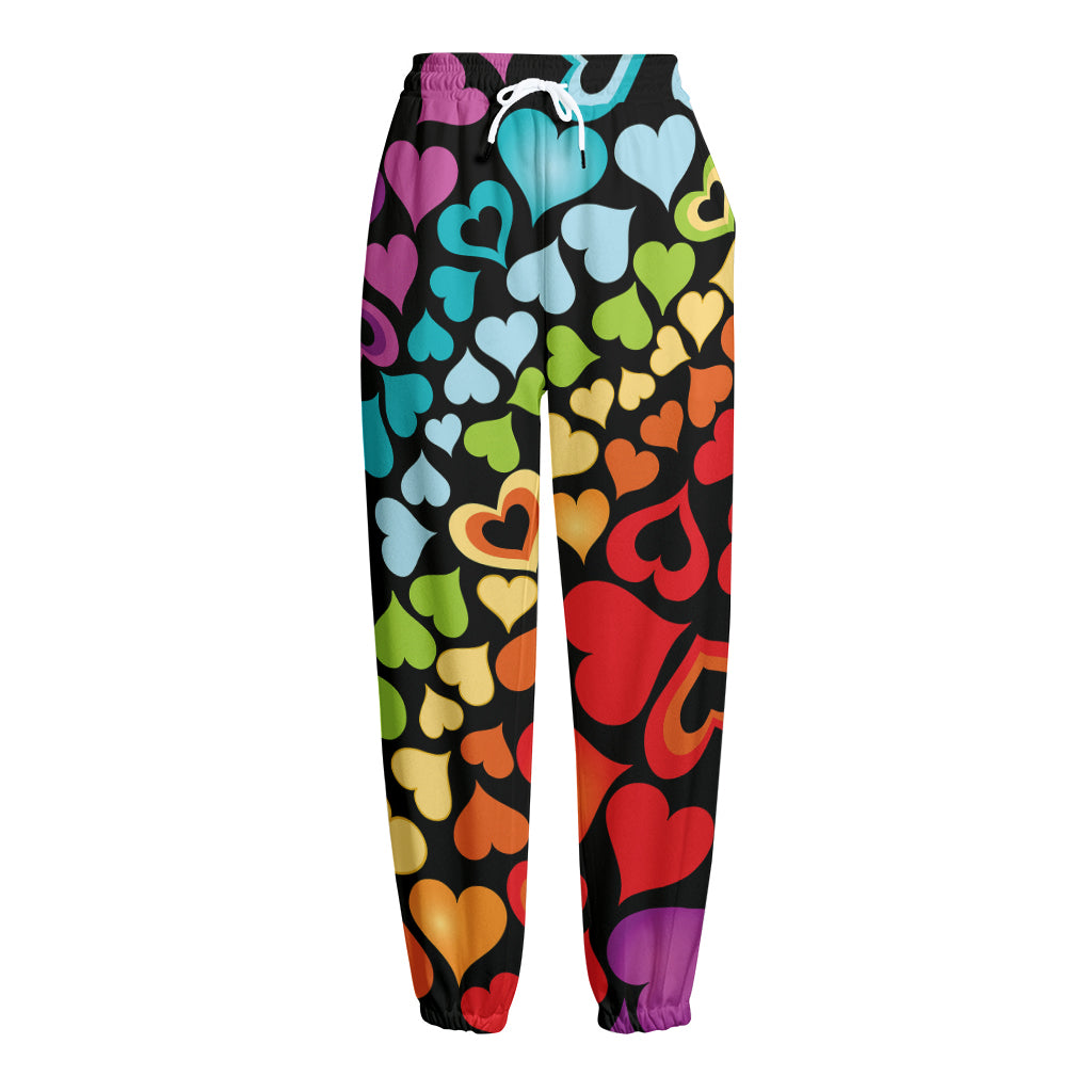 Colorful Heart Wave Pattern Print Fleece Lined Knit Pants