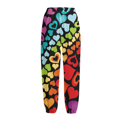 Colorful Heart Wave Pattern Print Fleece Lined Knit Pants