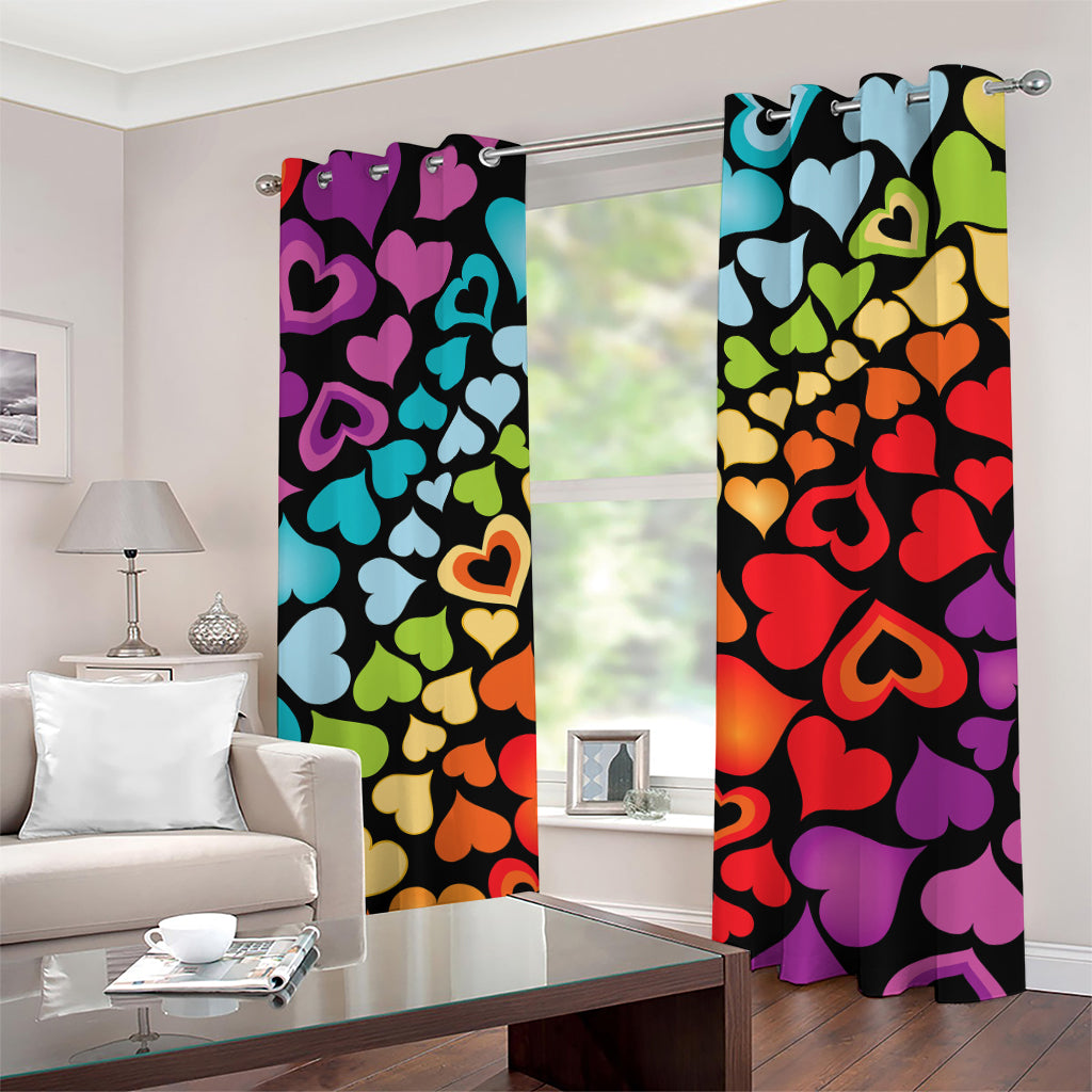 Colorful Heart Wave Pattern Print Grommet Curtains