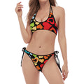 Colorful Heart Wave Pattern Print Halter Scoop Tie Side Bikini