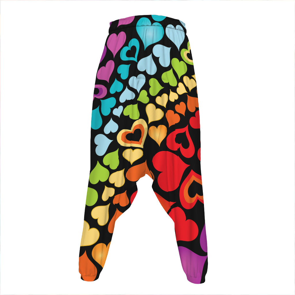 Colorful Heart Wave Pattern Print Hammer Pants