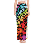 Colorful Heart Wave Pattern Print High Slit Maxi Skirt