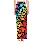 Colorful Heart Wave Pattern Print High Slit Maxi Skirt