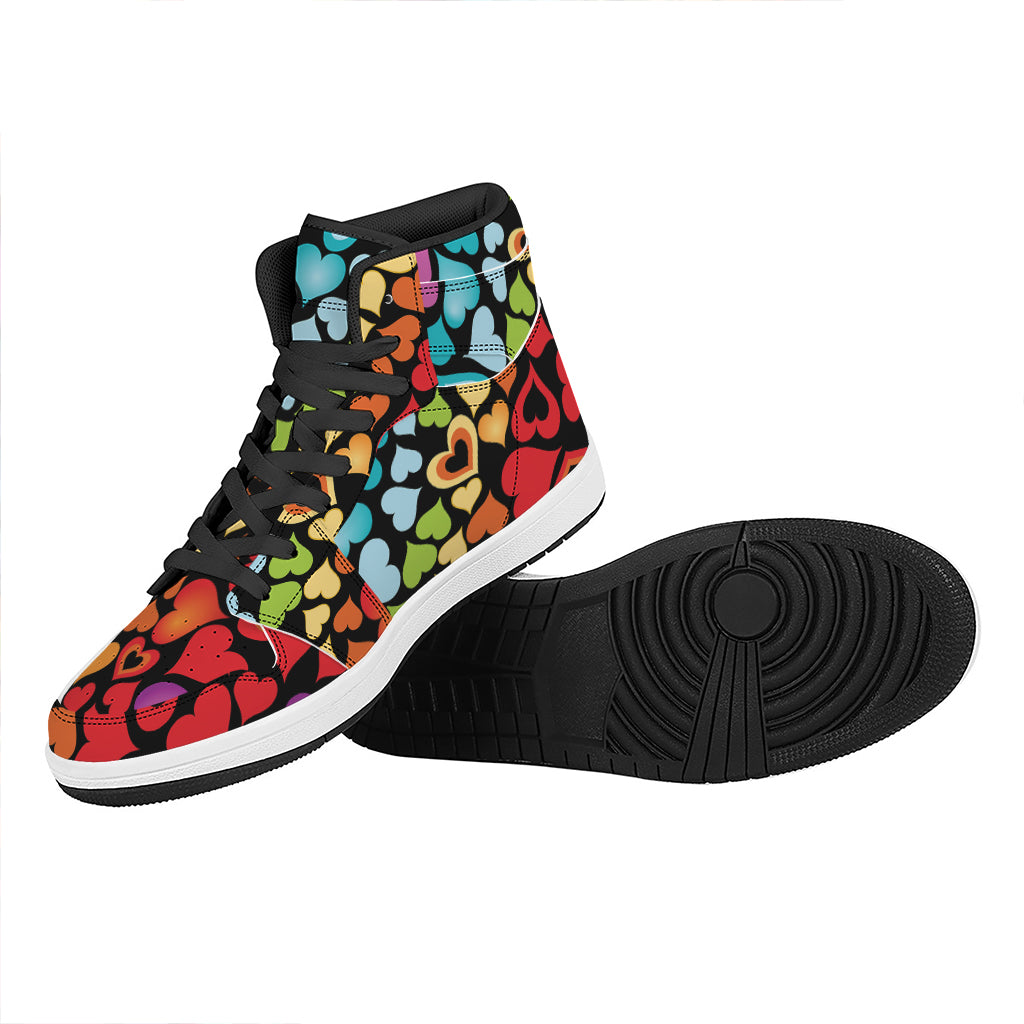 Colorful Heart Wave Pattern Print High Top Leather Sneakers