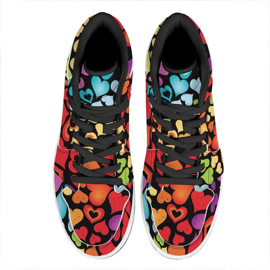 Colorful Heart Wave Pattern Print High Top Leather Sneakers