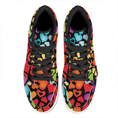 Colorful Heart Wave Pattern Print High Top Leather Sneakers