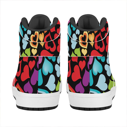 Colorful Heart Wave Pattern Print High Top Leather Sneakers