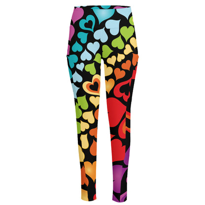 Colorful Heart Wave Pattern Print High-Waisted Pocket Leggings