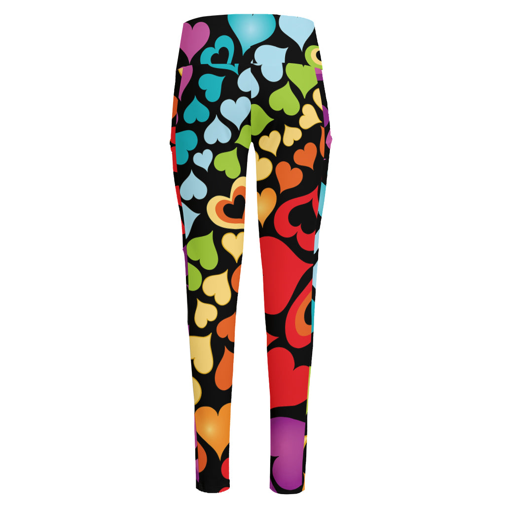 Colorful Heart Wave Pattern Print High-Waisted Pocket Leggings