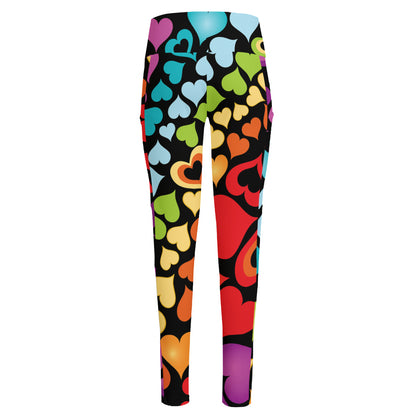 Colorful Heart Wave Pattern Print High-Waisted Pocket Leggings
