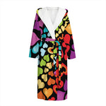Colorful Heart Wave Pattern Print Hooded Bathrobe