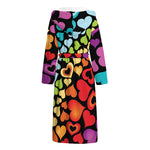 Colorful Heart Wave Pattern Print Hooded Bathrobe