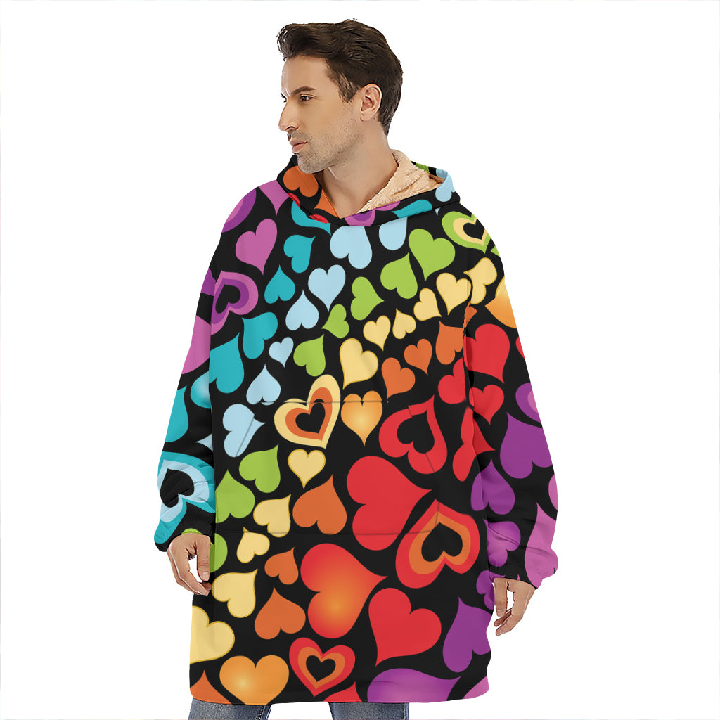Colorful Heart Wave Pattern Print Hoodie Blanket