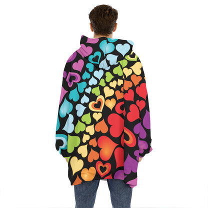Colorful Heart Wave Pattern Print Hoodie Blanket