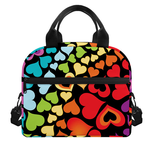 Colorful Heart Wave Pattern Print Insulated Lunch Bag