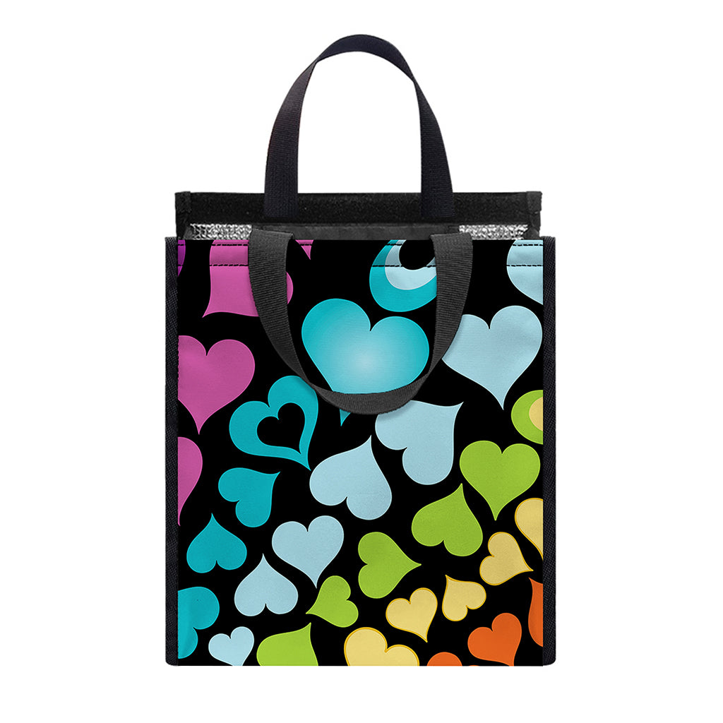 Colorful Heart Wave Pattern Print Insulated Lunch Tote