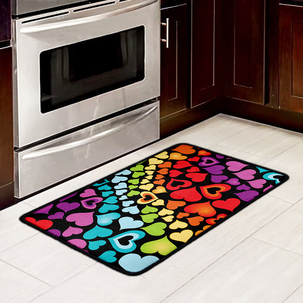 Colorful Heart Wave Pattern Print Kitchen Mat